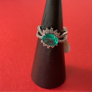 Bomb Party RBP6144 “I’m Doing Me” LC Emerald Genuine Quartz Rhodium Sz7 Ring NWT